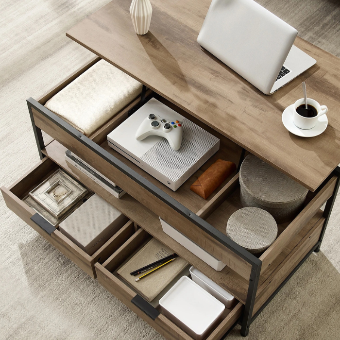 Table basse relevable avec tiroirs