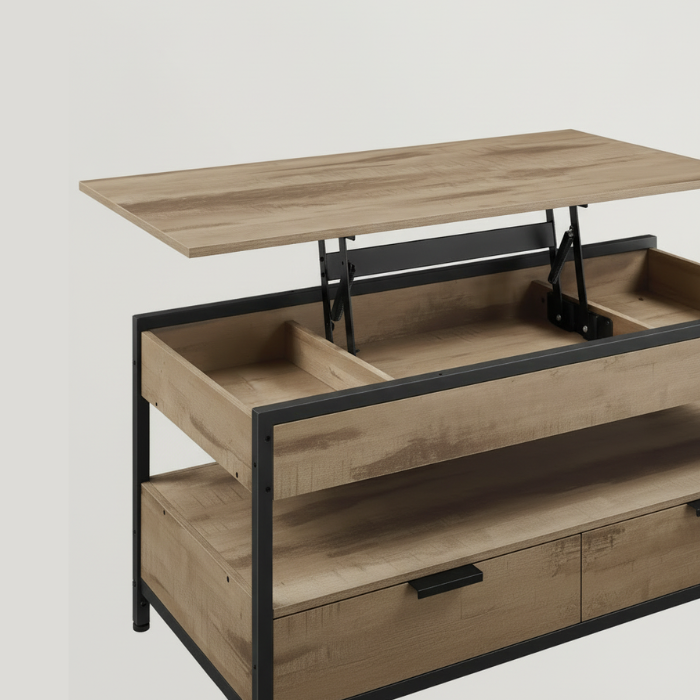 Table basse relevable avec tiroirs