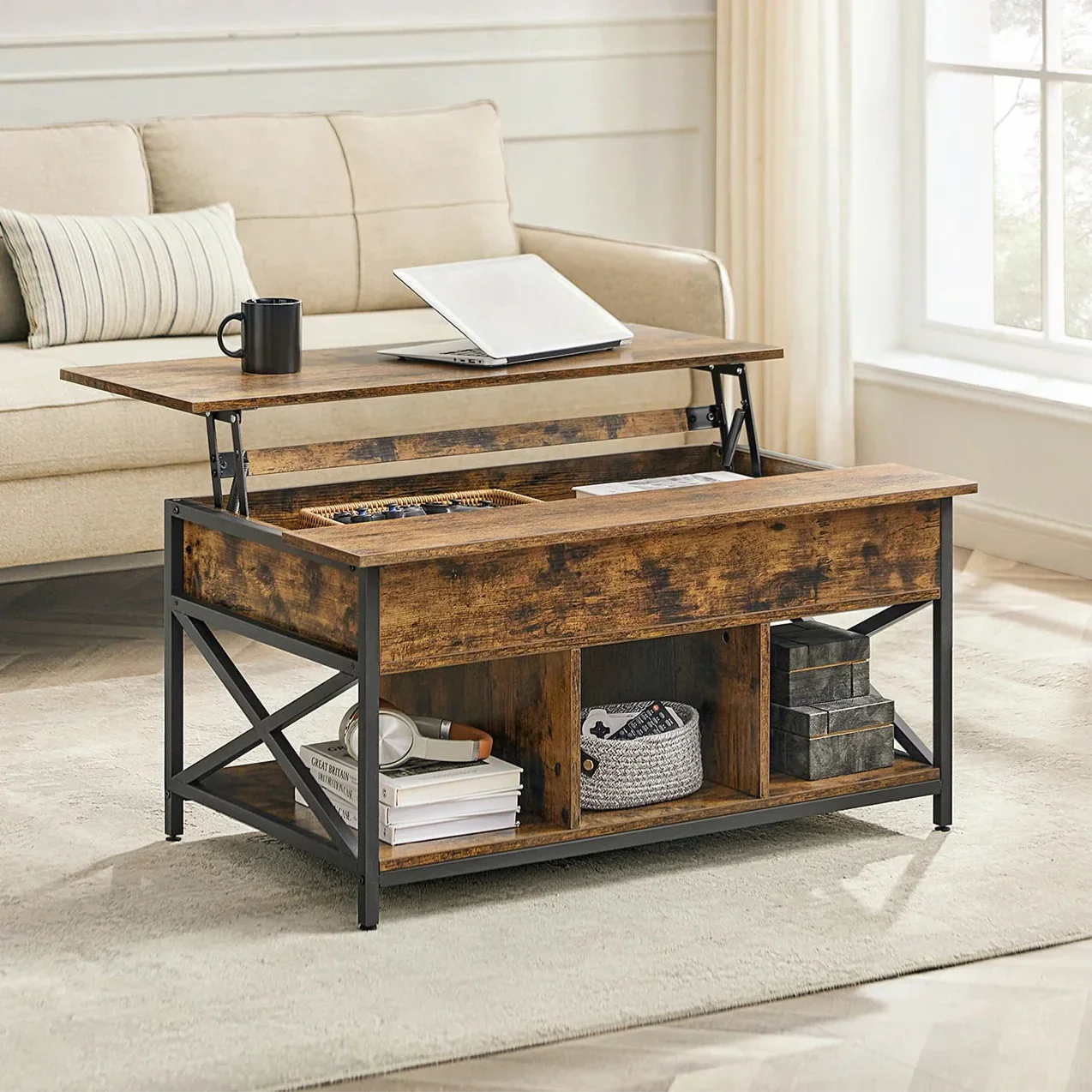 Table basse avec plateau relevable et rangements ElleVitals