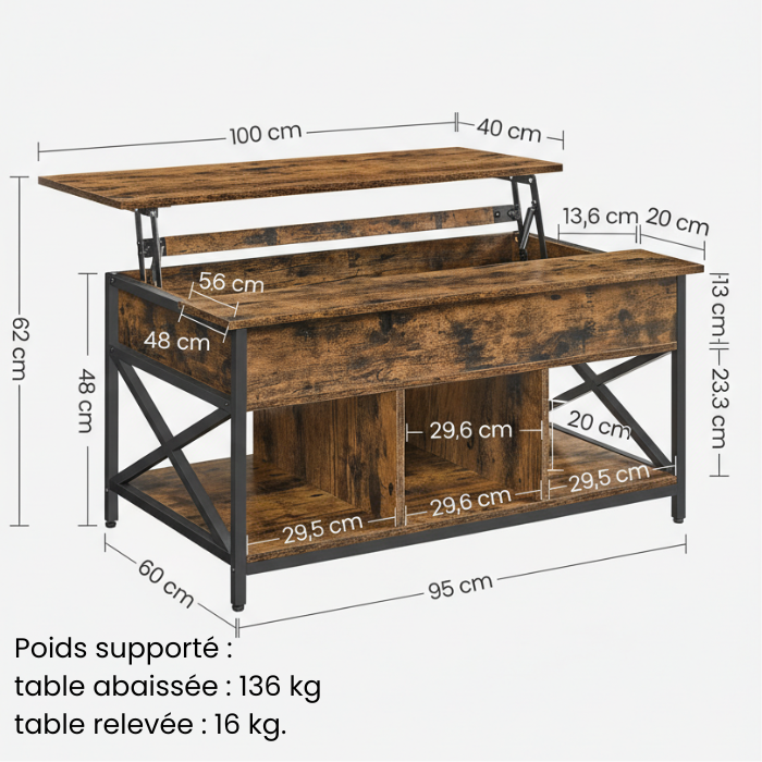 Table basse modulable avec rangement caché