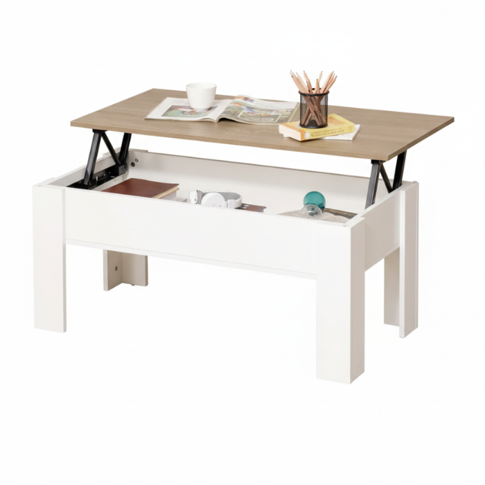 Table basse relevable avec rangement caché